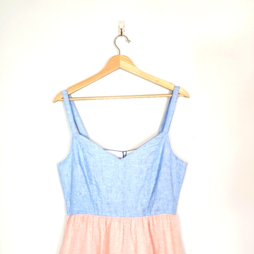 Cynthia Rowley 100% Linen Color Blocked Dress with Pockets Size Medium - Picture 2 of 8